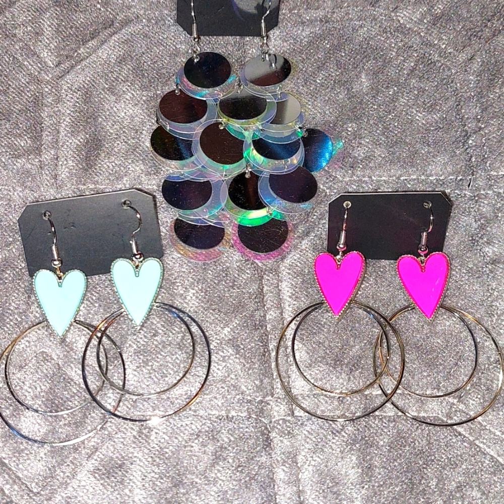 Blue & Pink Iridescent Earrings Set of 3